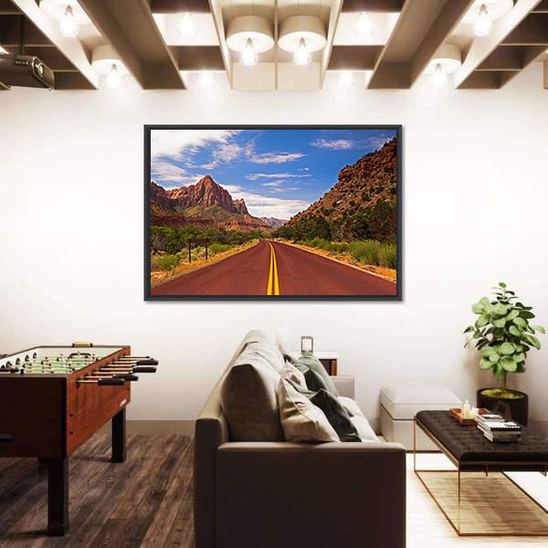Road In Zion Canyon National Park Canvas Wall Art-3 Horizontal-Gallery Wrap-25" x 16"-Tiaracle