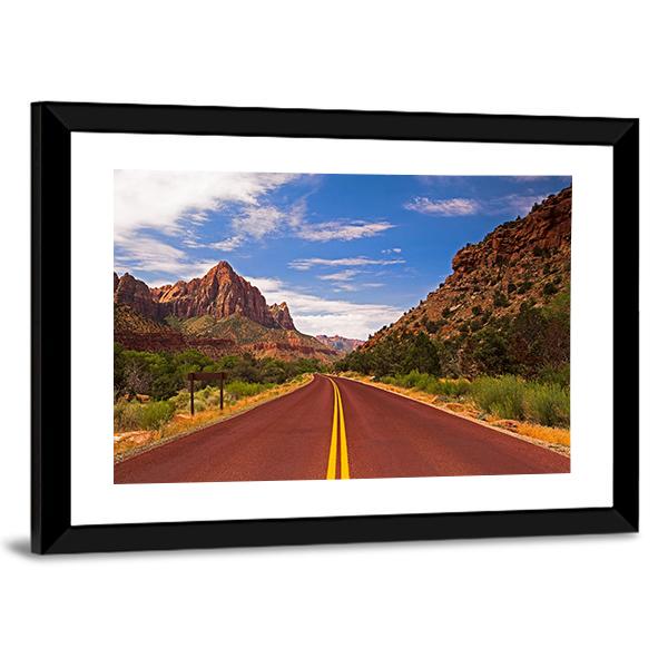 Road In Zion Canyon National Park Canvas Wall Art-3 Horizontal-Gallery Wrap-25" x 16"-Tiaracle