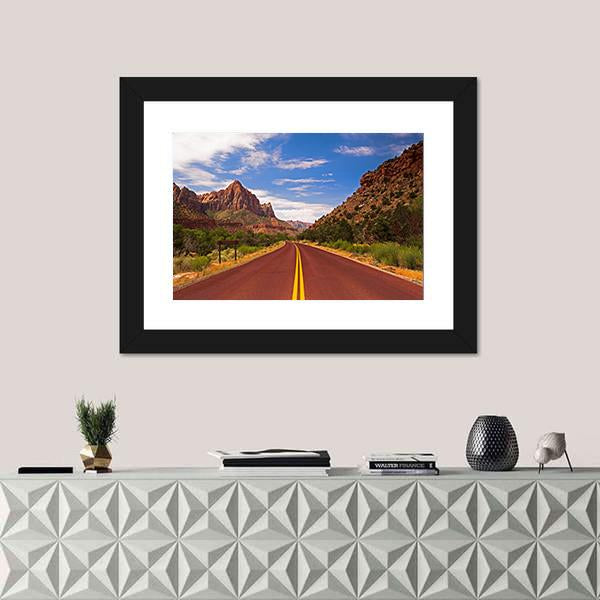 Road In Zion Canyon National Park Canvas Wall Art-3 Horizontal-Gallery Wrap-25" x 16"-Tiaracle