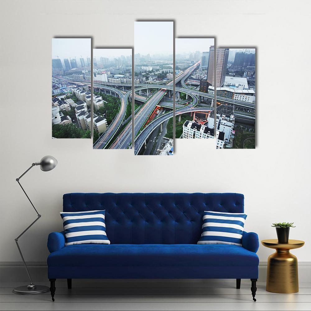 Road Junction At Hangzhou Canvas Wall Art-5 Pop-Gallery Wrap-47&quot; x 32&quot;-Tiaracle