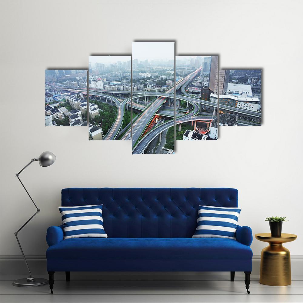 Road Junction At Hangzhou Canvas Wall Art-5 Star-Gallery Wrap-62&quot; x 32&quot;-Tiaracle