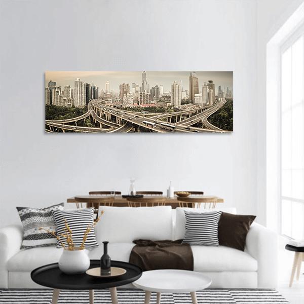 Elevated Road Junction Shanghai Panoramic Canvas Wall Art-3 Piece-25" x 08"-Tiaracle