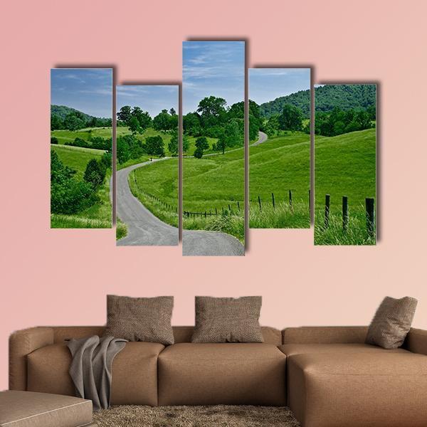 Road Leading To Blue Ridge Mountains Canvas Wall Art-5 Pop-Gallery Wrap-47" x 32"-Tiaracle