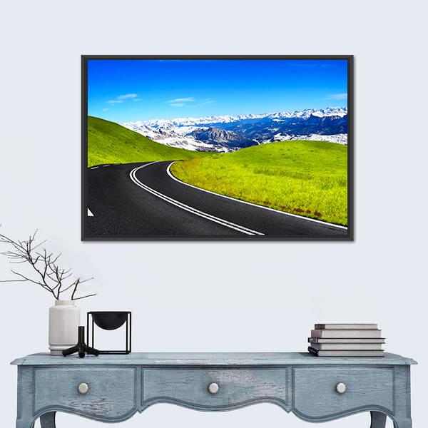 Road Leading To Mountain Canvas Wall Art-1 Piece-Floating Frame-24" x 16"-Tiaracle