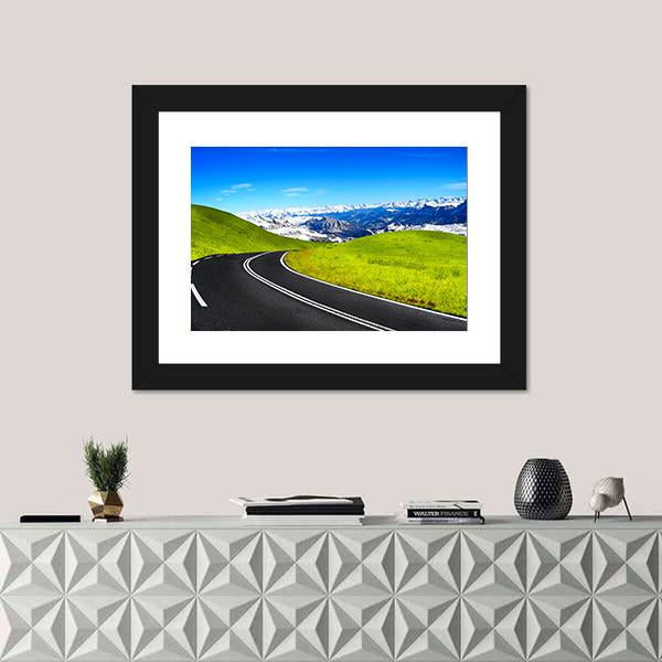 Road Leading To Mountain Canvas Wall Art-1 Piece-Framed Print-20" x 16"-Tiaracle