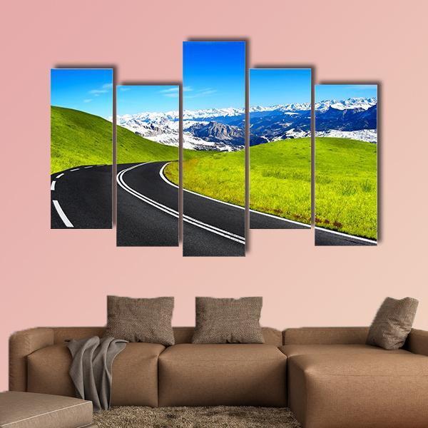 Road Leading To Mountain Canvas Wall Art-5 Pop-Gallery Wrap-47" x 32"-Tiaracle