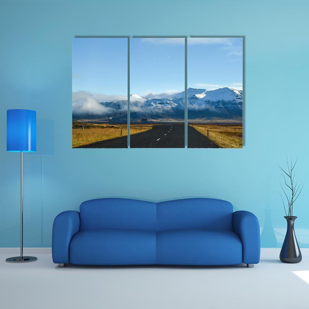 Road Leading To Snow Covered Mountains Canvas Wall Art-3 Horizontal-Gallery Wrap-37" x 24"-Tiaracle