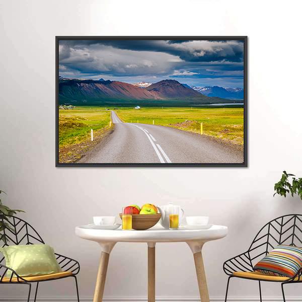 Road Leading Towards Mountain Canvas Wall Art-1 Piece-Floating Frame-24" x 16"-Tiaracle