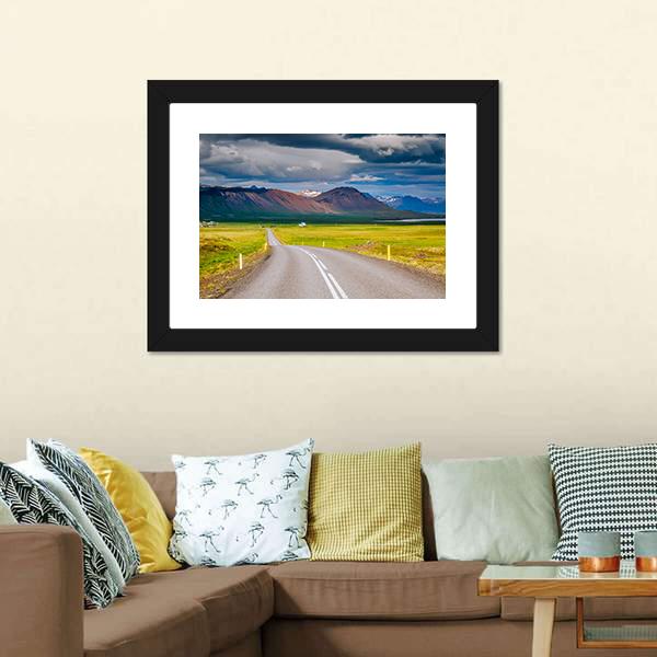 Road Leading Towards Mountain Canvas Wall Art-1 Piece-Framed Print-20" x 16"-Tiaracle