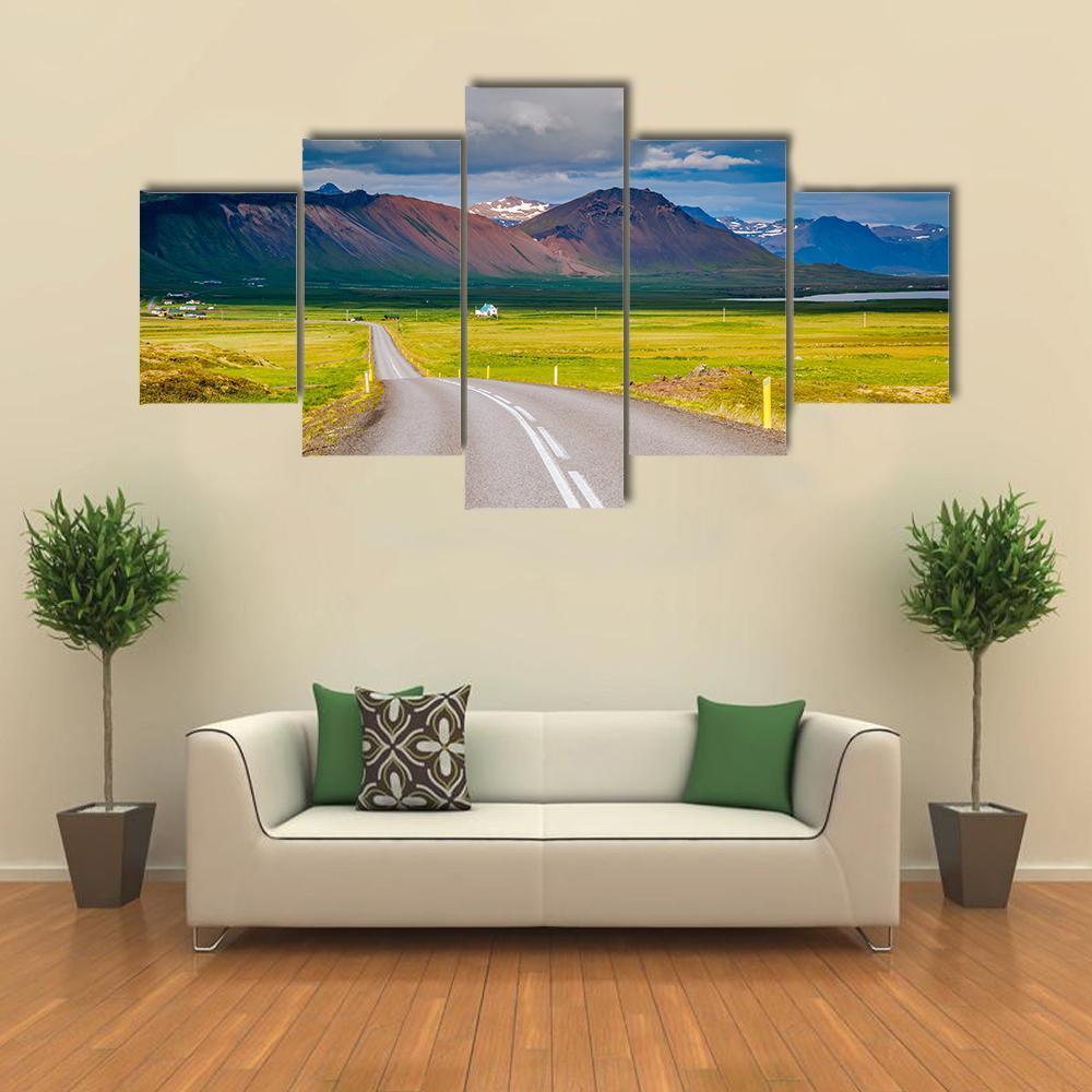 Road Leading Towards Mountain Canvas Wall Art-5 Star-Gallery Wrap-62" x 32"-Tiaracle