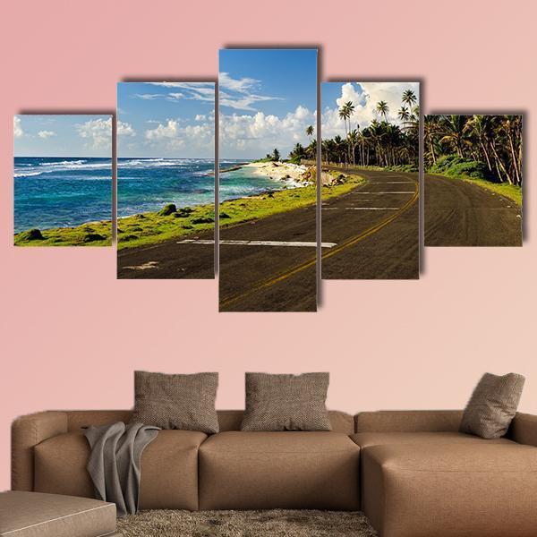 Road On Caribbean Coast In San Andres Colombia Canvas Wall Art-5 Star-Gallery Wrap-62" x 32"-Tiaracle