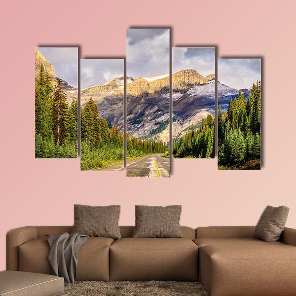 Road On Icefields Parkway In Canada Canvas Wall Art-5 Pop-Gallery Wrap-47" x 32"-Tiaracle