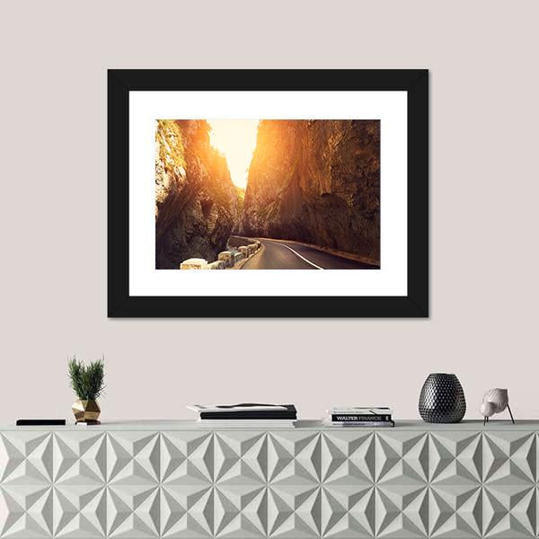 Road Passing Between Mountains Canvas Wall Art-1 Piece-Framed Print-20" x 16"-Tiaracle