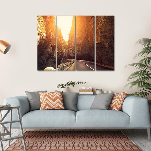 Road Passing Between Mountains Canvas Wall Art-4 Horizontal-Gallery Wrap-34" x 24"-Tiaracle