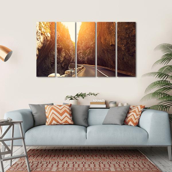 Road Passing Between Mountains Canvas Wall Art-5 Horizontal-Gallery Wrap-22" x 12"-Tiaracle