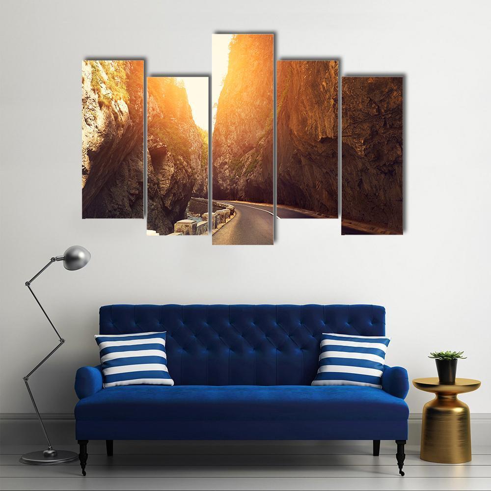 Road Passing Between Mountains Canvas Wall Art-5 Pop-Gallery Wrap-47" x 32"-Tiaracle