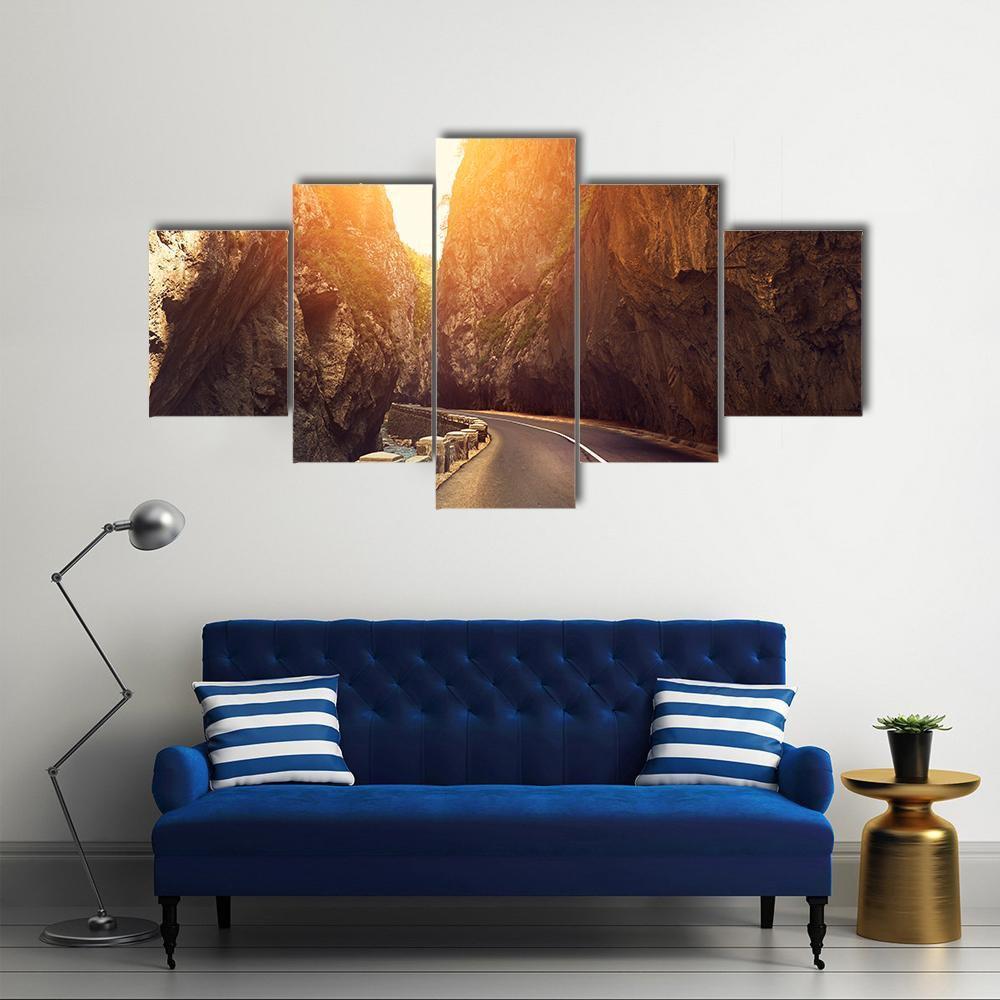 Road Passing Between Mountains Canvas Wall Art-5 Star-Gallery Wrap-62" x 32"-Tiaracle