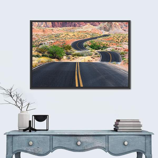 Road Runs Through It In Valley Of Fire State Park Canvas Wall Art-1 Piece-Floating Frame-24" x 16"-Tiaracle