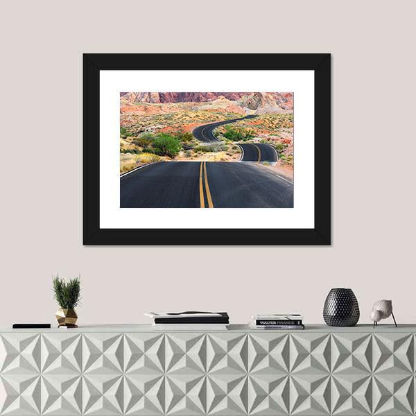 Road Runs Through It In Valley Of Fire State Park Canvas Wall Art-1 Piece-Framed Print-20" x 16"-Tiaracle