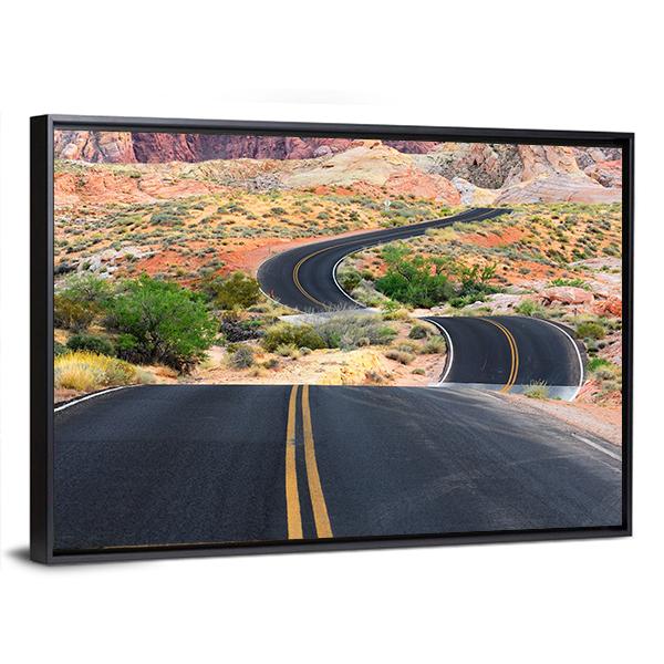 Road Runs Through It In Valley Of Fire State Park Canvas Wall Art-3 Horizontal-Gallery Wrap-25" x 16"-Tiaracle