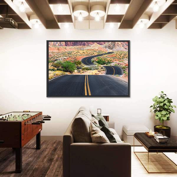 Road Runs Through It In Valley Of Fire State Park Canvas Wall Art-3 Horizontal-Gallery Wrap-25" x 16"-Tiaracle
