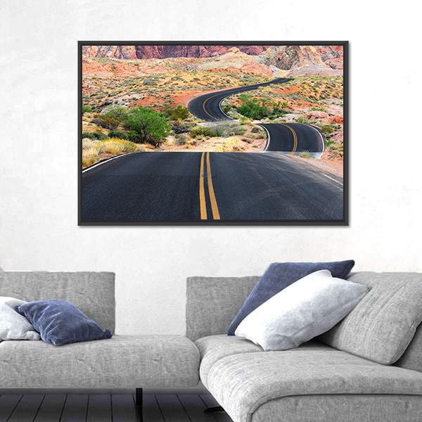 Road Runs Through It In Valley Of Fire State Park Canvas Wall Art-3 Horizontal-Gallery Wrap-25" x 16"-Tiaracle