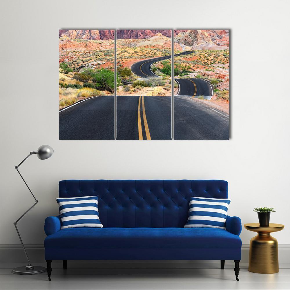 Road Runs Through It In Valley Of Fire State Park Canvas Wall Art-3 Horizontal-Gallery Wrap-37" x 24"-Tiaracle