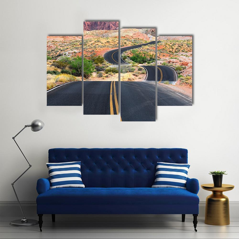 Road Runs Through It In Valley Of Fire State Park Canvas Wall Art-4 Pop-Gallery Wrap-50" x 32"-Tiaracle
