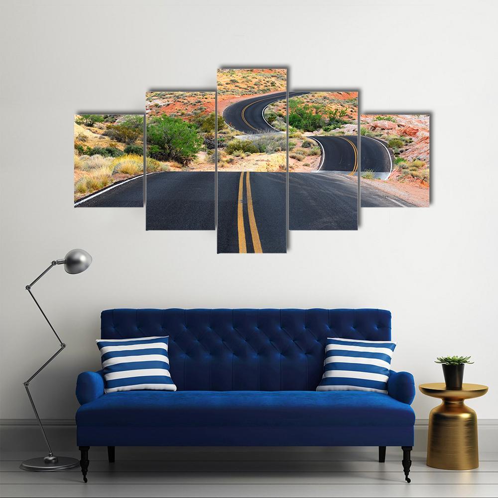 Road Runs Through It In Valley Of Fire State Park Canvas Wall Art-5 Star-Gallery Wrap-62" x 32"-Tiaracle