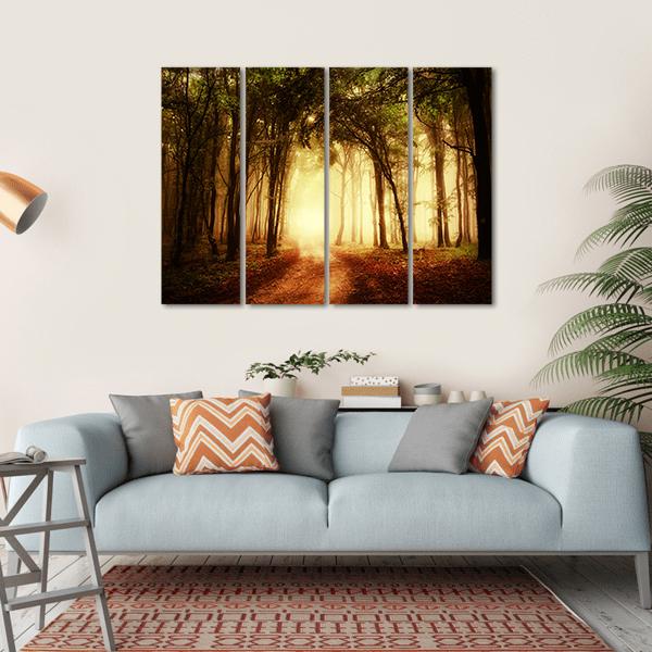 Road Through A Golden Forest At Autumn Canvas Wall Art-1 Piece-Gallery Wrap-36" x 24"-Tiaracle