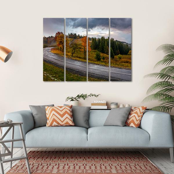 Road Through Autumn Forest Canvas Wall Art-1 Piece-Gallery Wrap-36" x 24"-Tiaracle