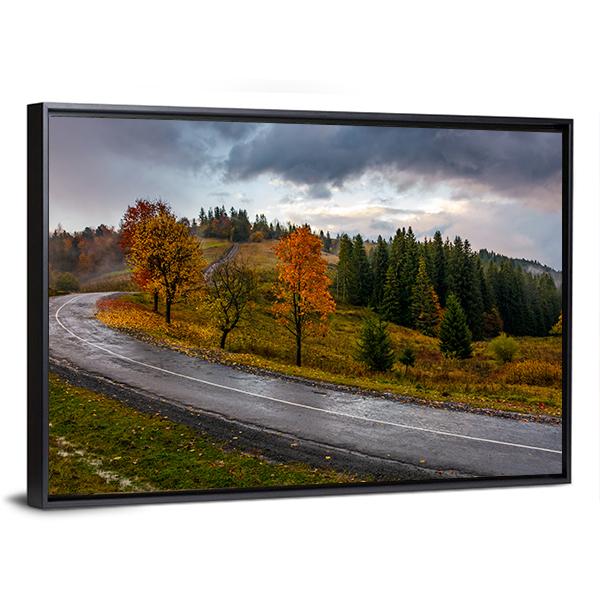 Road Through Autumn Forest Canvas Wall Art-3 Horizontal-Gallery Wrap-25" x 16"-Tiaracle