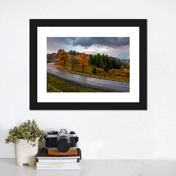 Road Through Autumn Forest Canvas Wall Art-3 Horizontal-Gallery Wrap-25" x 16"-Tiaracle