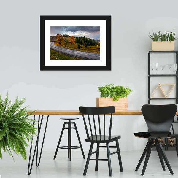 Road Through Autumn Forest Panoramic Canvas Wall Art-1 Piece-36" x 12"-Tiaracle
