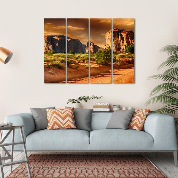 Road Through Monument Valley Arizona Canvas Wall Art-4 Horizontal-Gallery Wrap-34" x 24"-Tiaracle