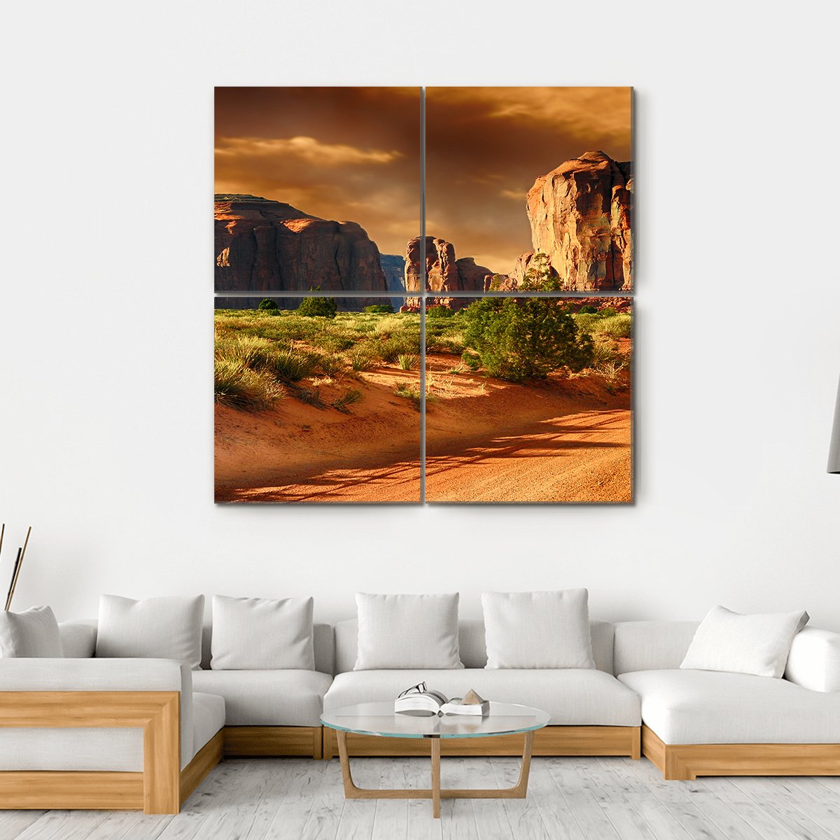 Road Through Monument Valley Arizona Canvas Wall Art-4 Square-Gallery Wrap-17" x 17"-Tiaracle