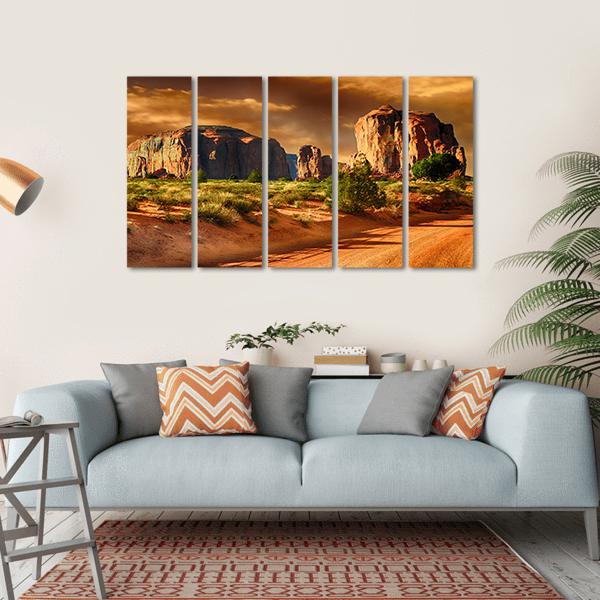 Road Through Monument Valley Arizona Canvas Wall Art-5 Horizontal-Gallery Wrap-22" x 12"-Tiaracle