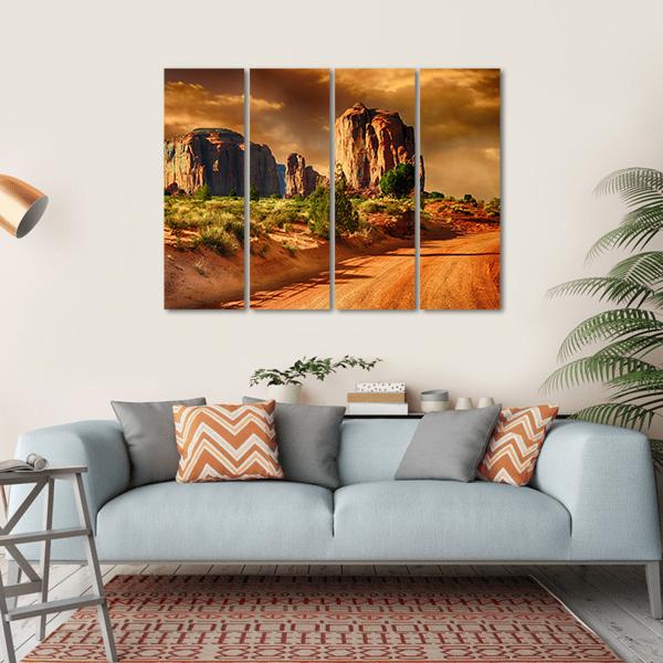 Road Through Monument Valley Canvas Wall Art-4 Horizontal-Gallery Wrap-34" x 24"-Tiaracle