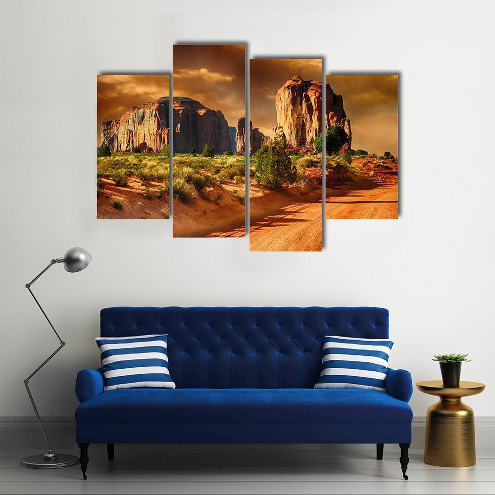 Road Through Monument Valley Canvas Wall Art-4 Pop-Gallery Wrap-50&quot; x 32&quot;-Tiaracle