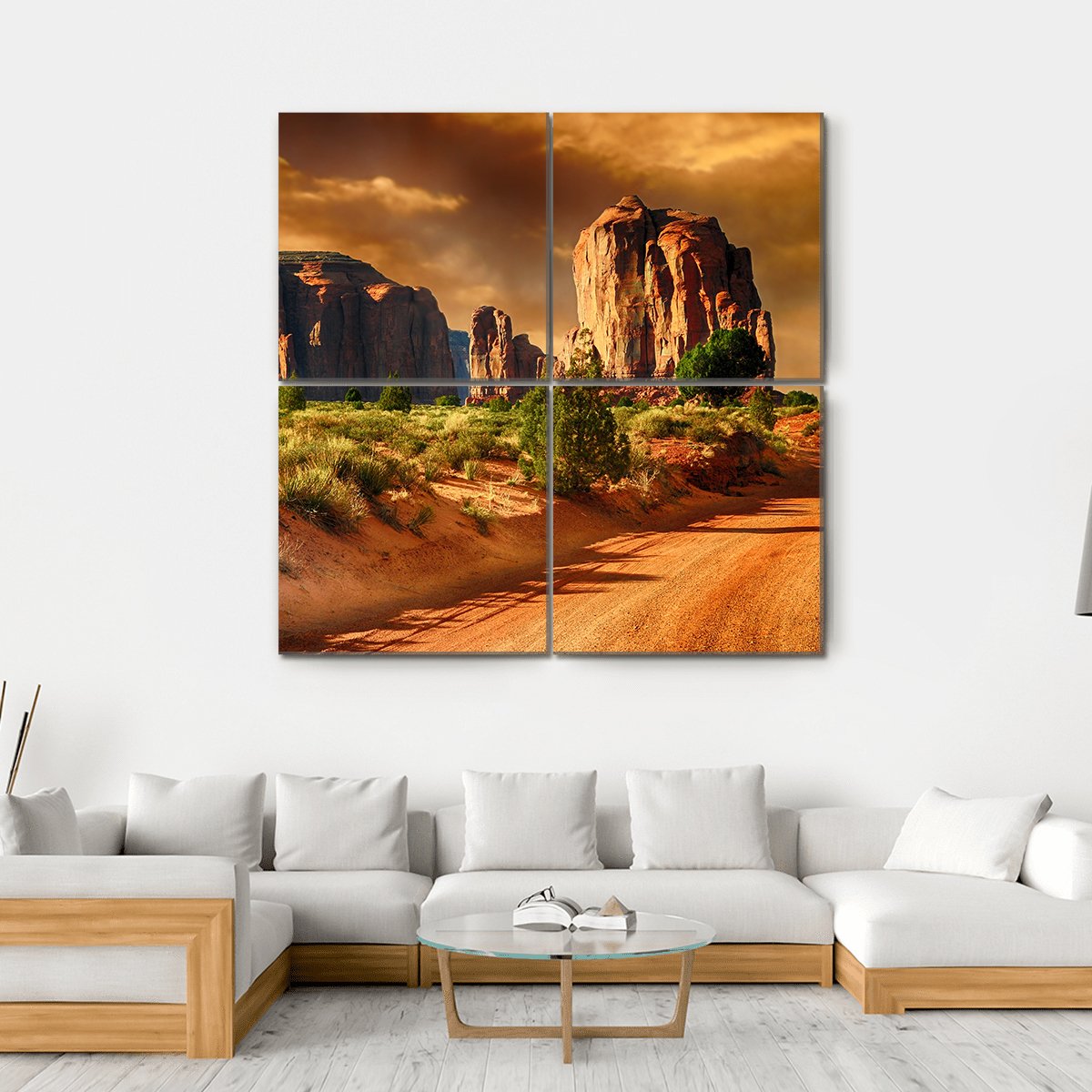 Road Through Monument Valley Canvas Wall Art-4 Square-Gallery Wrap-17" x 17"-Tiaracle