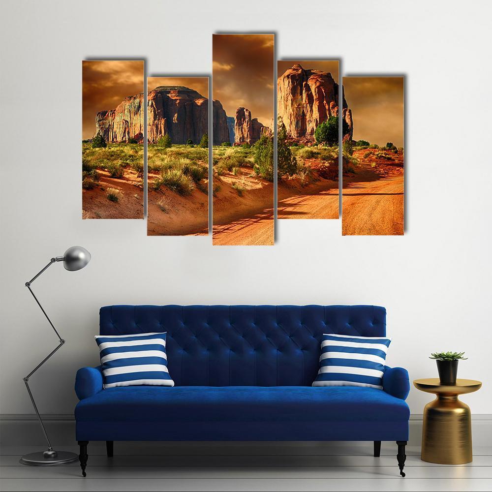Road Through Monument Valley Canvas Wall Art-5 Pop-Gallery Wrap-47&quot; x 32&quot;-Tiaracle