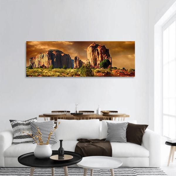 Road Through Monument Valley Panoramic Canvas Wall Art-1 Piece-36" x 12"-Tiaracle