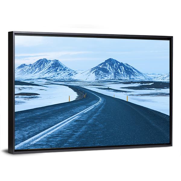 Road Through Snow Capped Mountains Canvas Wall Art-3 Horizontal-Gallery Wrap-25" x 16"-Tiaracle