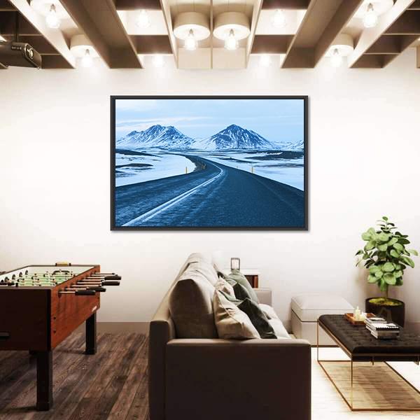 Road Through Snow Capped Mountains Canvas Wall Art-3 Horizontal-Gallery Wrap-25" x 16"-Tiaracle
