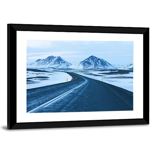 Road Through Snow Capped Mountains Canvas Wall Art-5 Horizontal-Gallery Wrap-22" x 12"-Tiaracle