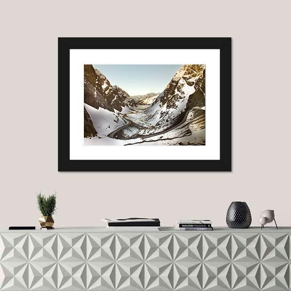 Road To Andina Copper Mine In chilean Andes Canvas Wall Art-1 Piece-Framed Print-20" x 16"-Tiaracle