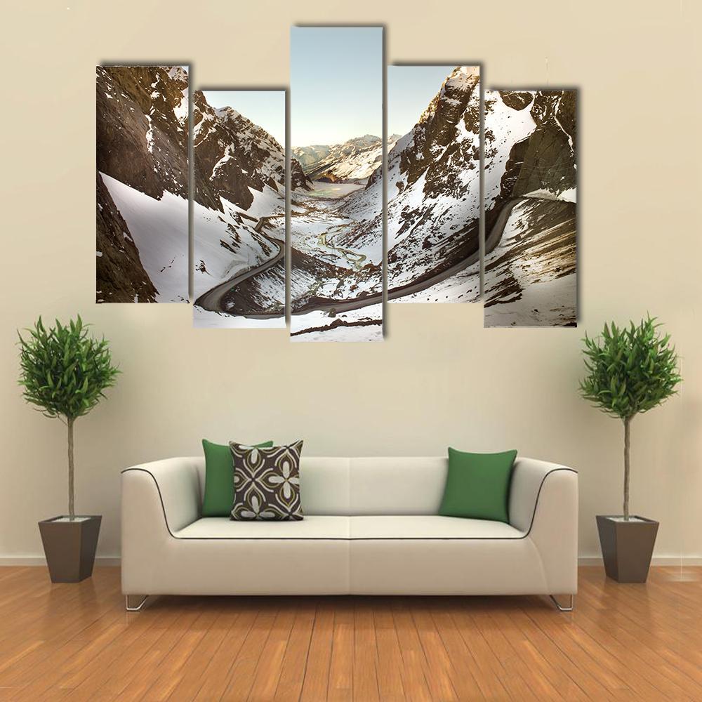 Road To Andina Copper Mine In chilean Andes Canvas Wall Art-5 Pop-Gallery Wrap-47" x 32"-Tiaracle