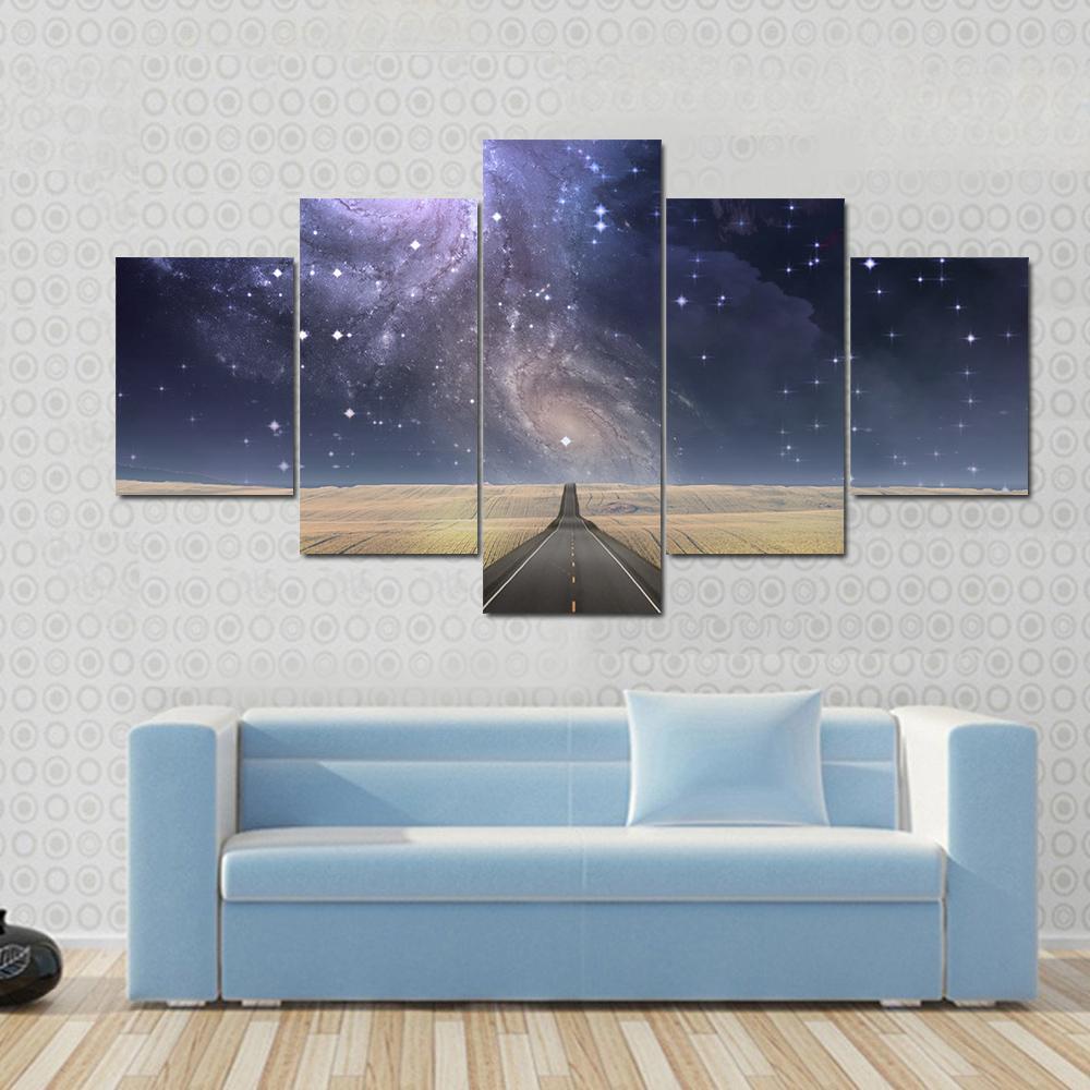 Road to Galaxy Canvas Wall Art-5 Star-Gallery Wrap-62" x 32"-Tiaracle