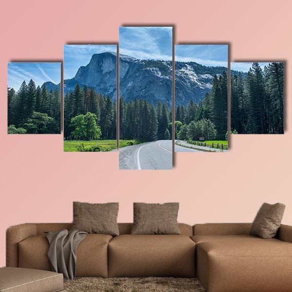 Road To Half Dome In Yosemite Valley Canvas Wall Art-5 Star-Gallery Wrap-62" x 32"-Tiaracle