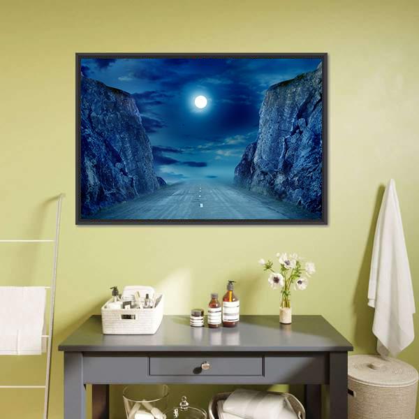 Road To Moon Canvas Wall Art-1 Piece-Floating Frame-24" x 16"-Tiaracle